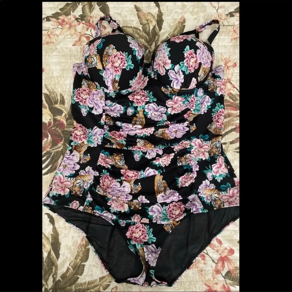 Torrid tiger floral lattice back swimsuit